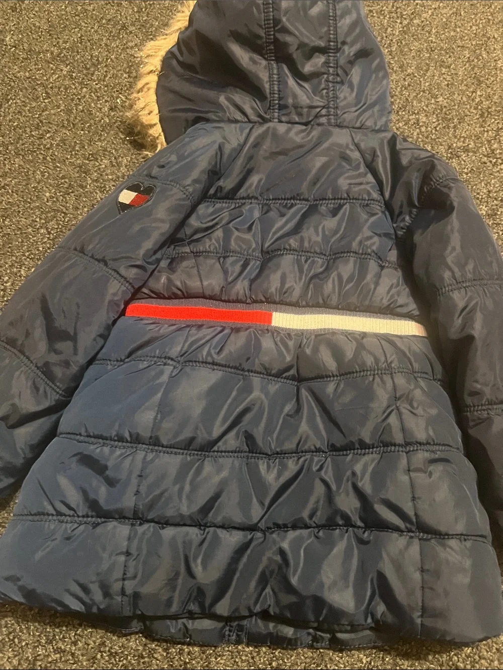 Tommy Hilfiger Navy Puffer Jacket with Faux Fur Hood